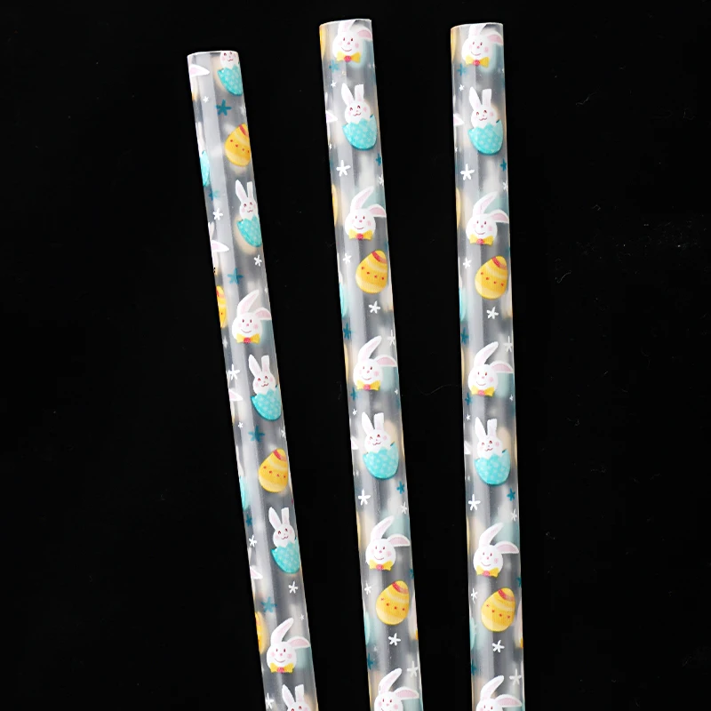 pp hard plastic easter bunny straws, reusable  easter holiday straws with designs,  wholesale  easter egg printed straws