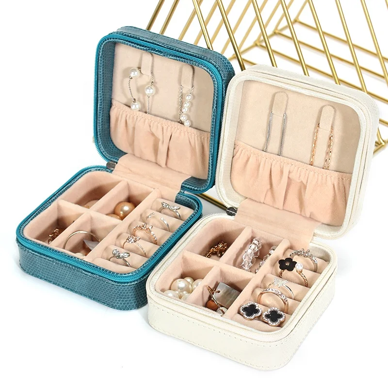 
Custom design color and size small portable travel zipper Leather jewelry case 