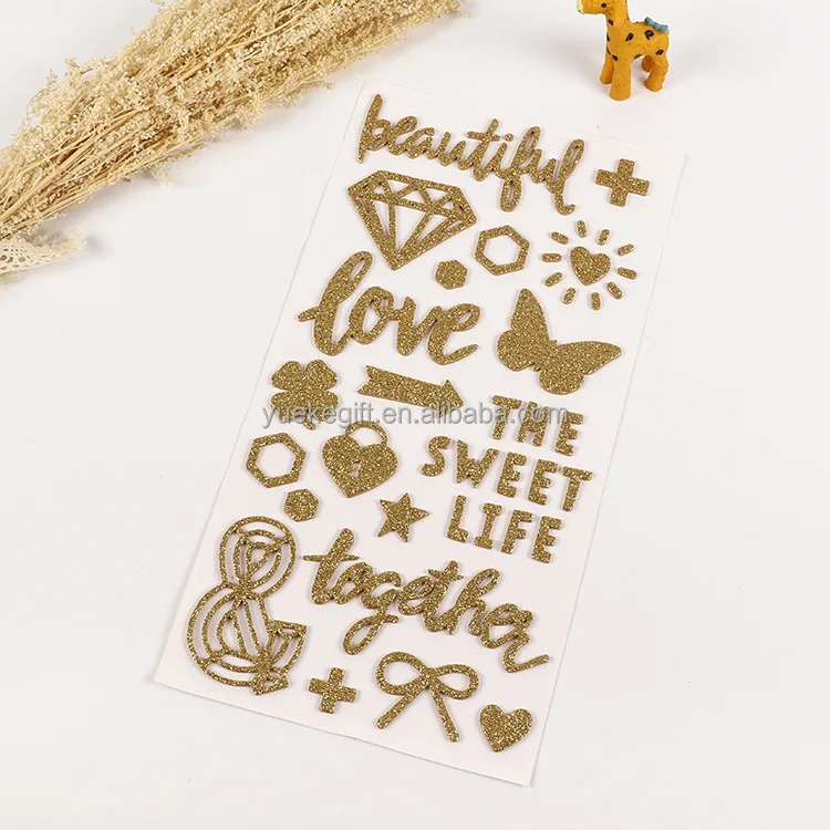 Factory Supply Adhesive Glitter EVA Alphabet Stickers for Scrapbooking Cartoon Stickers Die Cut Stickers for Kids