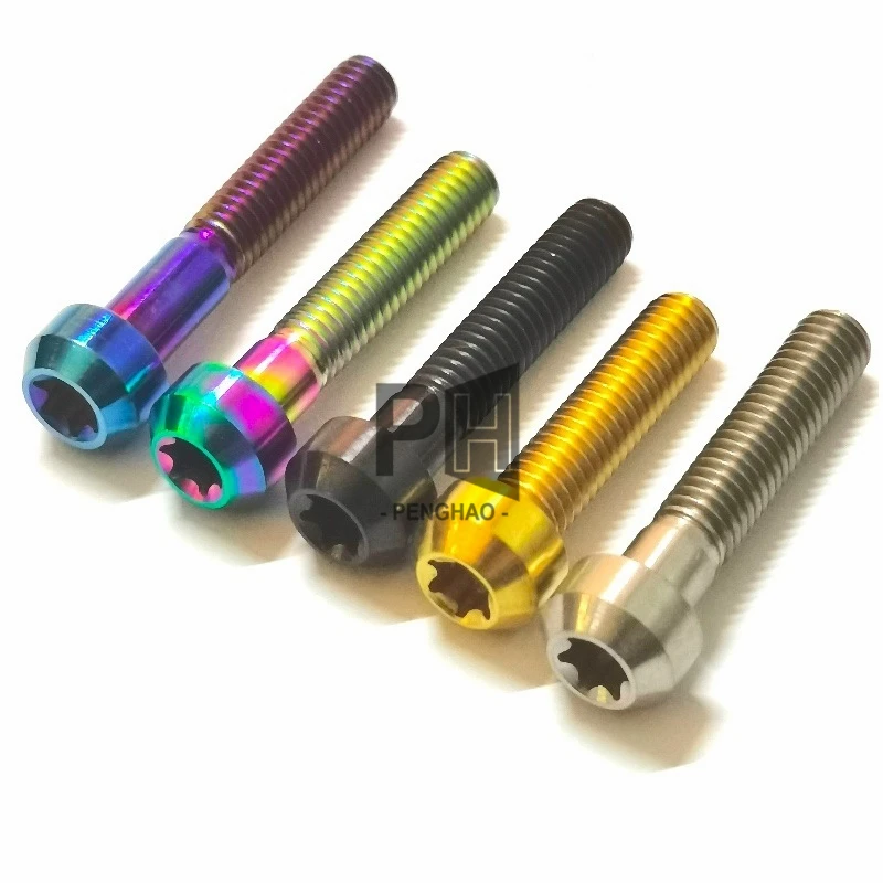 Six Lope Plum Baut Titanium Sekrup Torx Head Ti Bicycle Titanium Alloy Screw Titanium Bolts M6 for Bicycle Motorcycle