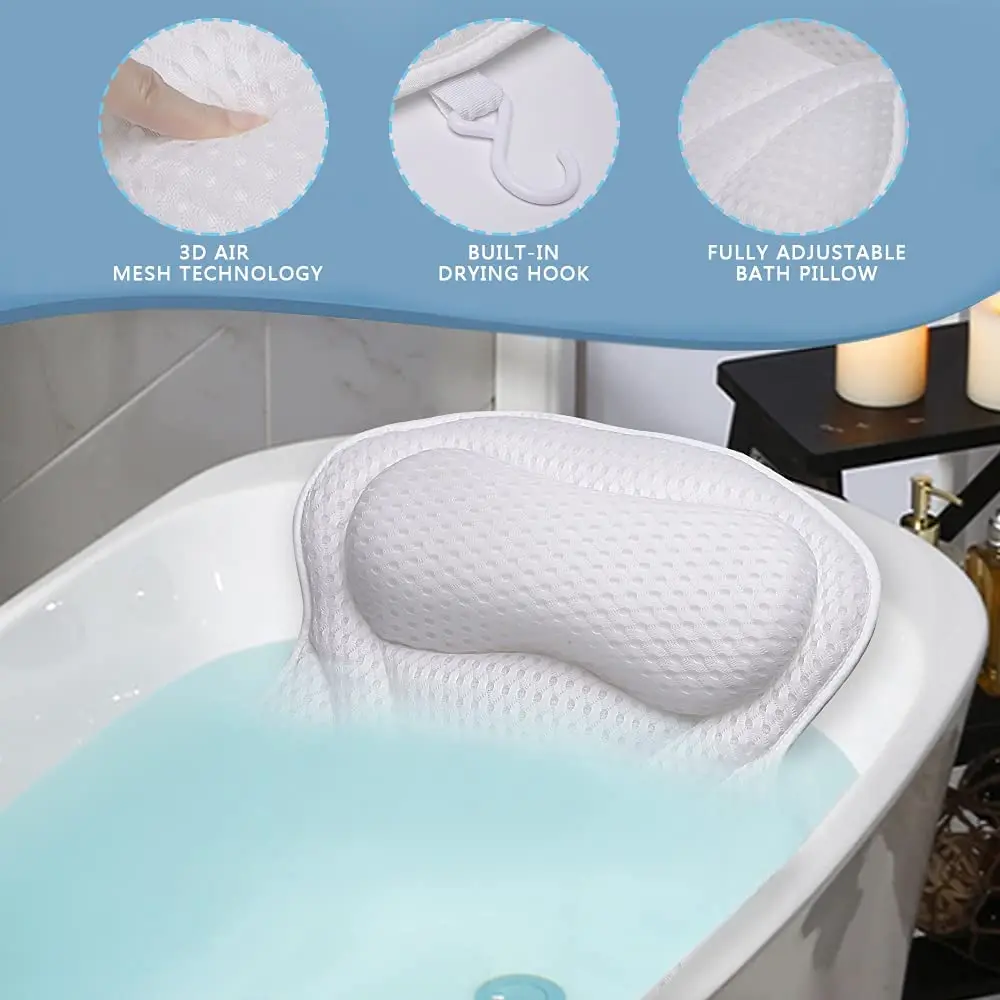 2023 Factory Hot sale Washable Bath Tub Neck Pillow with Strong Non-Slip Suction Cups soft Bath Spa Pillows Headrest