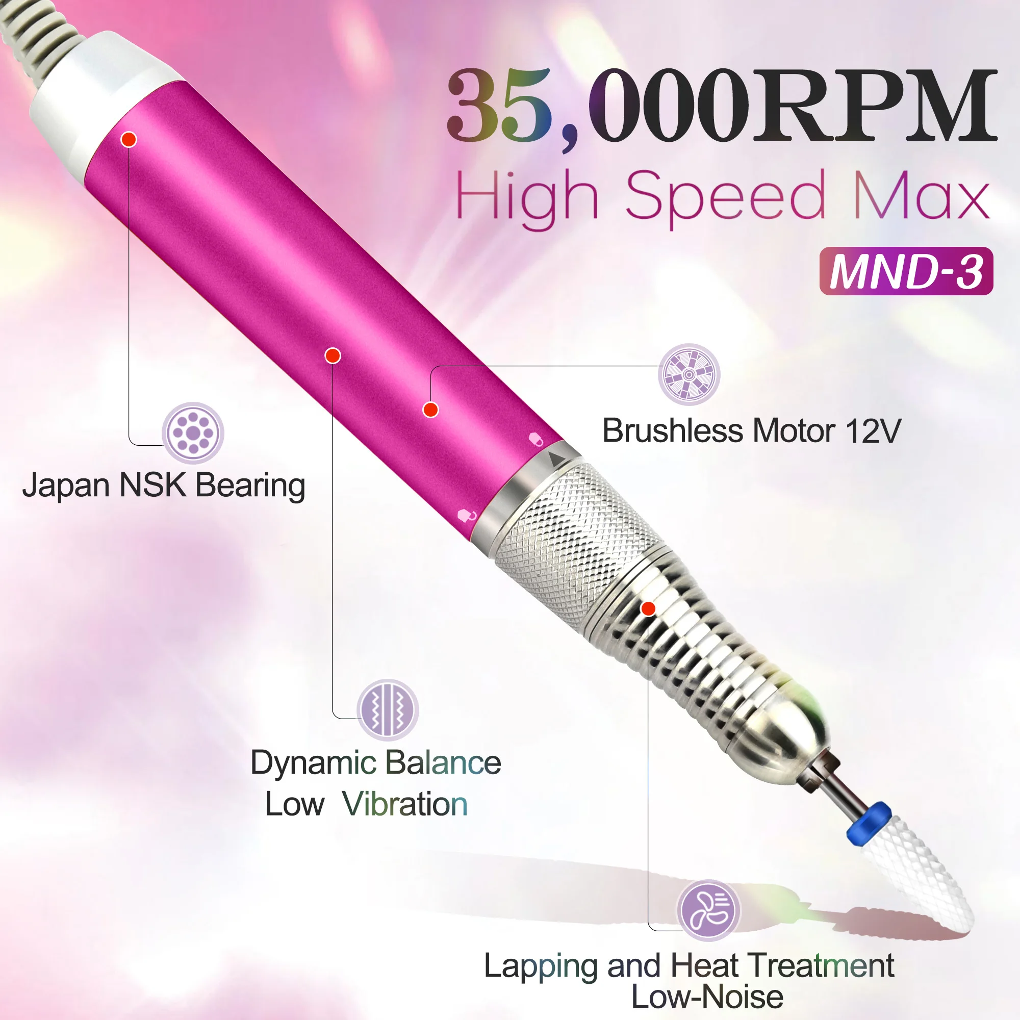 USA Free Shipping 2024 New Portable Rechargeable 35000RPM Manicure E File Nails Drill Machine