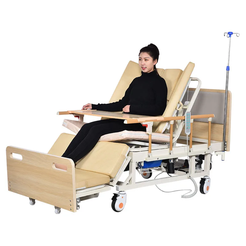 nursing hospital beds with wooden head&feet board nursing bed with bedpan bed table board competitive price