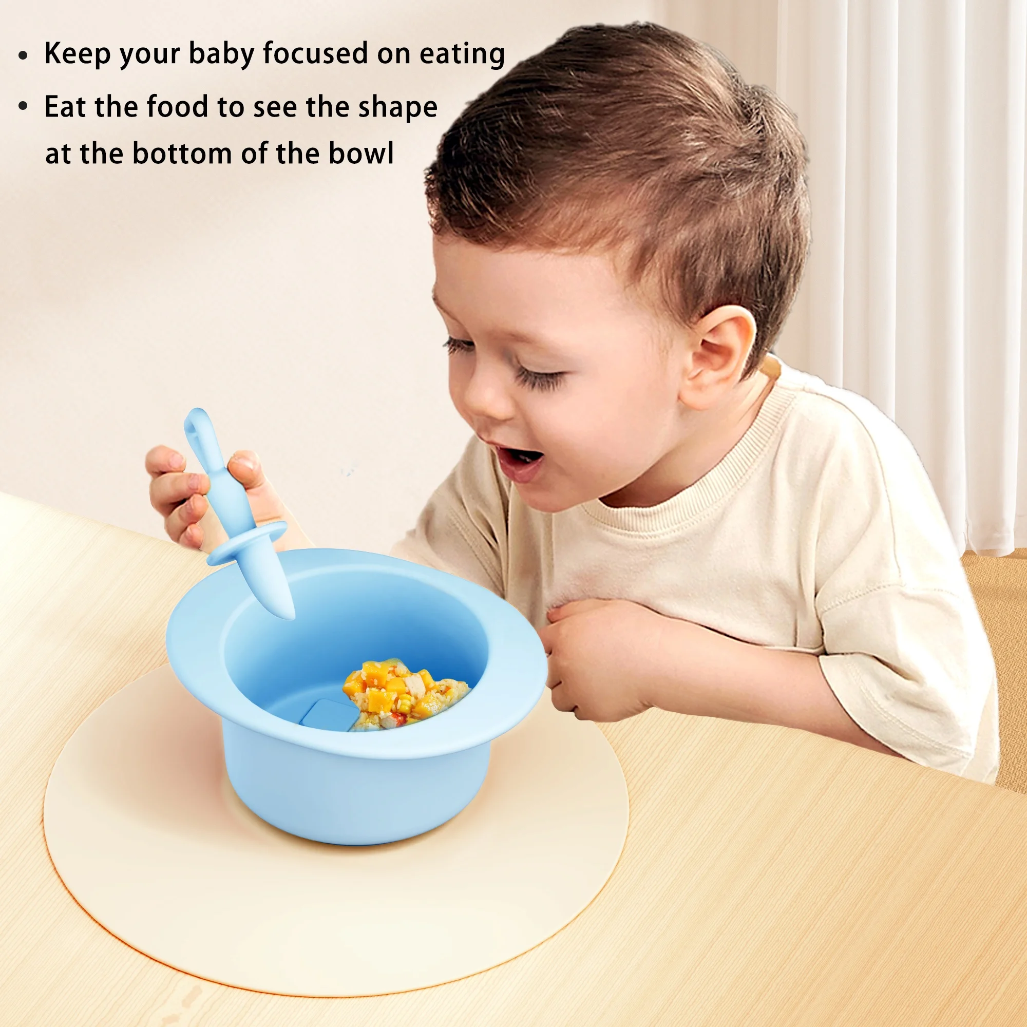 Food Grade Non Toxic Silicone Baby Funny Toddler BPA Free Non Spill Kid Snack Suction Bowl Baby Tableware Feeding Set With Spoon