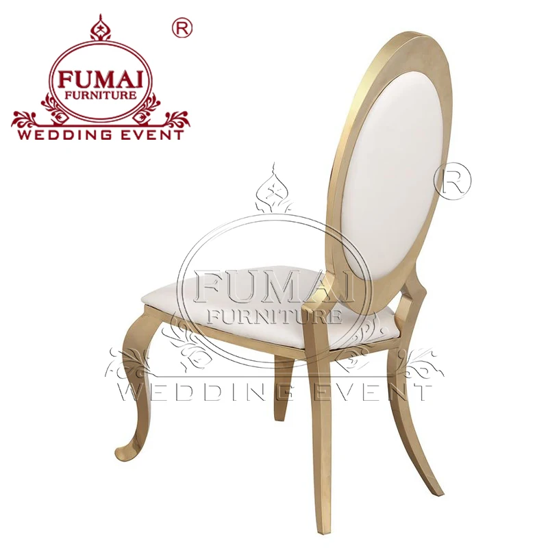 Oval Egg Shape Back Golden Stainless Steel King Throne Chair Rental