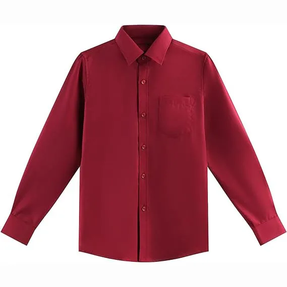 Оптовая Продажа с фабрики однотонная школьная рубашка из 100% хлопка для мальчиков Детская длинным рукавом летняя одежда Униформа на заказ