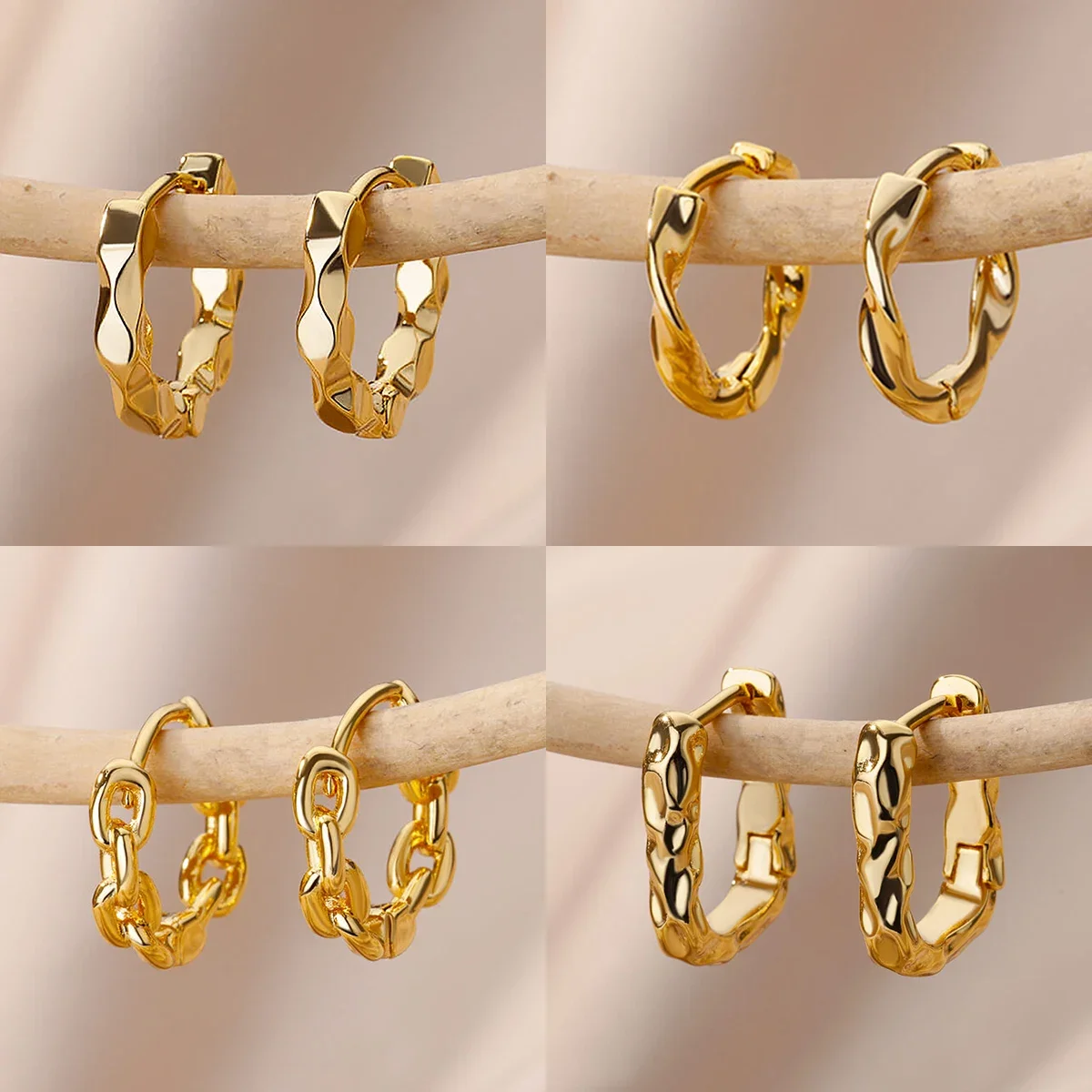 New Fashion Metal Cool Wind Circle Extremely Simple Ear Buckle 18k Gold Plated Twisted Chain Hollow Design Earring