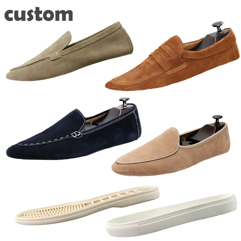 custom logo high quality luxury suede cow genuine leather slip on plus size loafer casual shoes for men