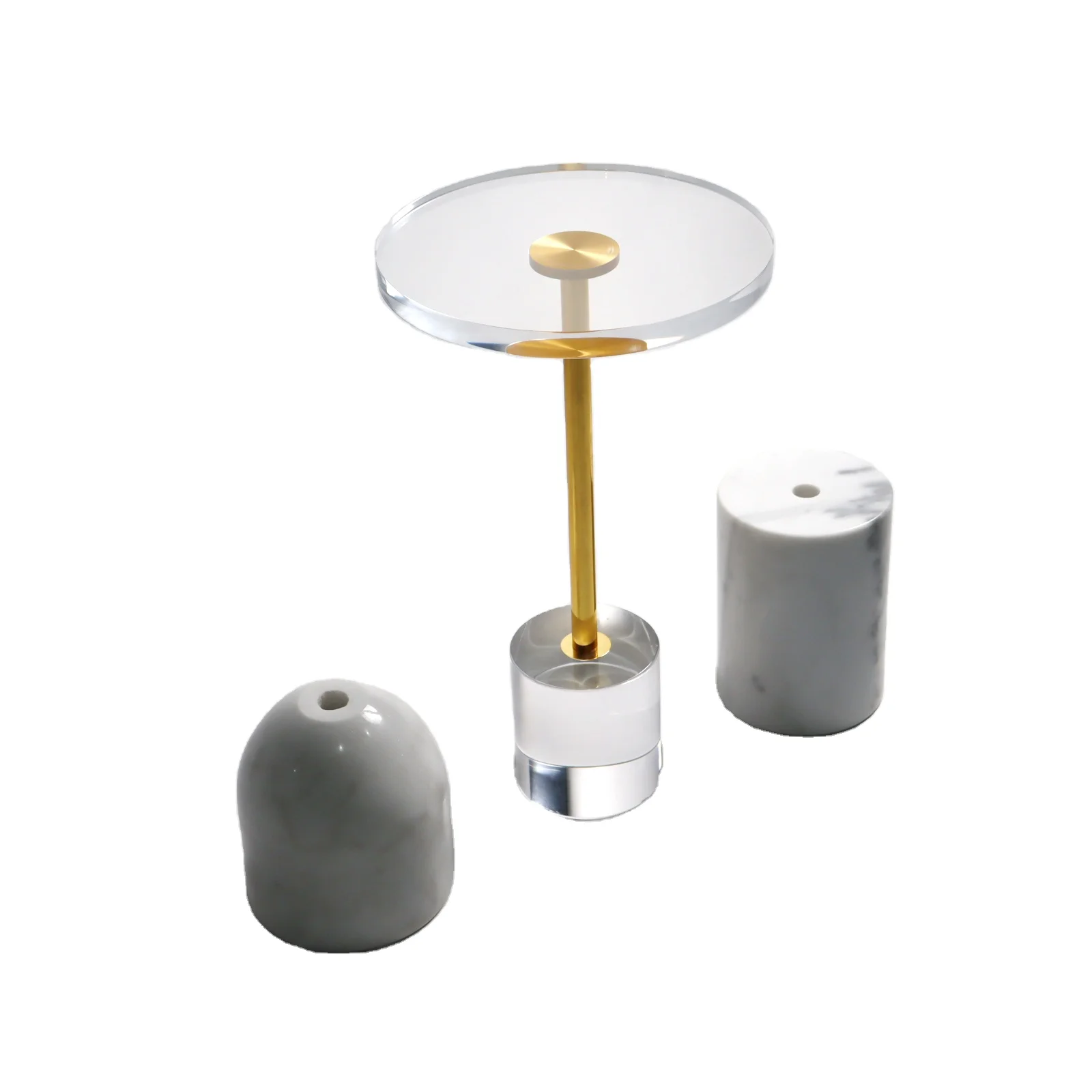 Hot sale Eye catching clear acrylic round table top stainless steel transparent home decor table side furniture