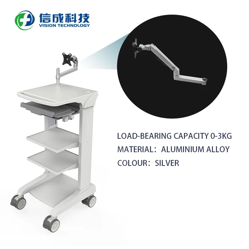Medical cart manufacturer hospital OEM customized Endoscopy Cart With Swing Arm  Keyboard holder medical cart