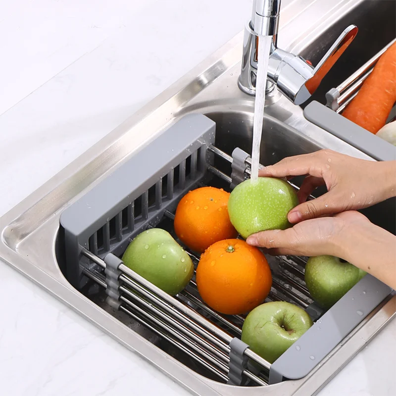 over the sink food colanders  strainers with extendable handles  stainless steel dish rack  kitchen basket