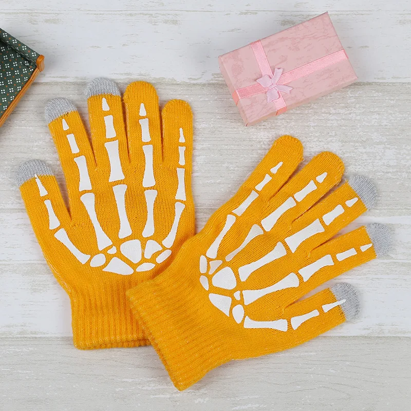 Wholesale Factory Supply  Acrylic Knitted Children Winter Warm Magic Luminous Skull Gloves