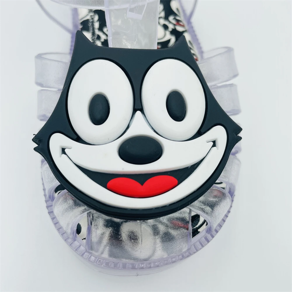 Новая летняя Уличная обувь; Нескользящая подошва; Модные женские римские сандалии; С мультипликационным принтом «головa кота Детские свадебные туфли с украшением в виде кристаллов детская сандалии желеобразного вида