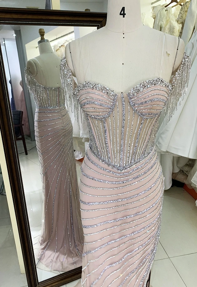 New beading line boning 2024 fitted prom dress evening dress for woman