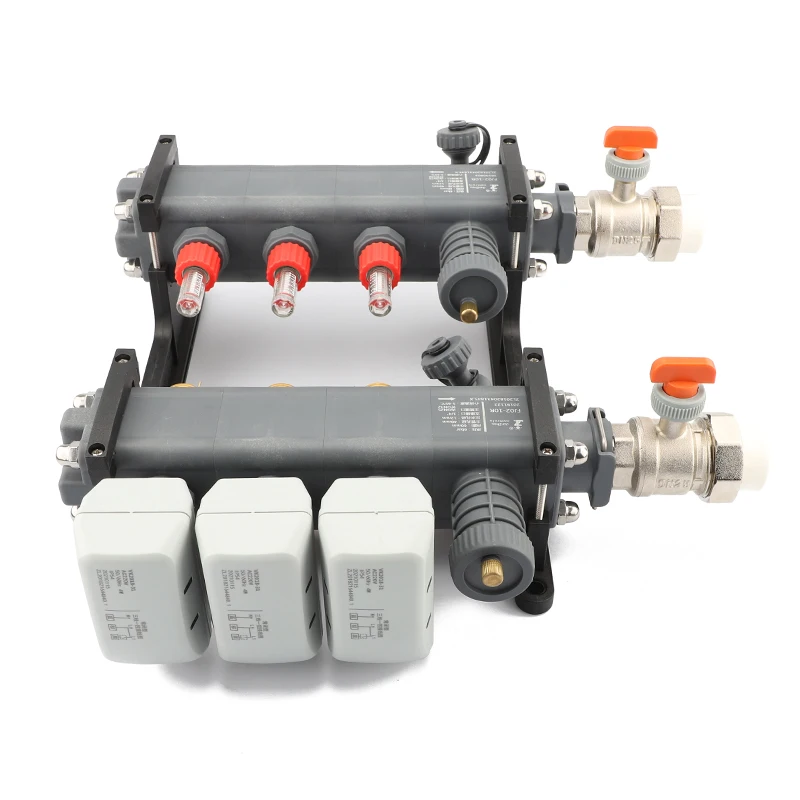 Junzhou HVAC System Special Electric Globe Valve with Live Ball Water Floor Heating Manifold DN32PPR Includes Flow Meter