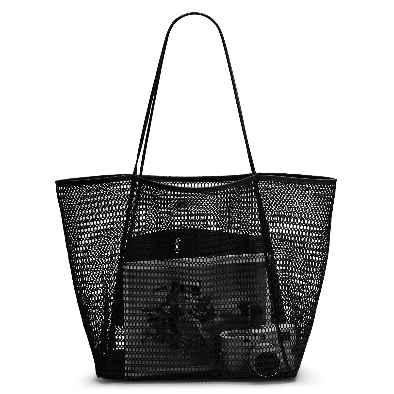 BB-001 Lightweight Foldable Mesh Beach Tote Bag with Zipper Pocket  Pool Bag for Shopping Picnic Travel