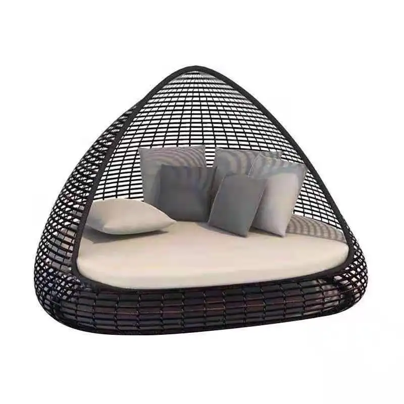 
Rattan Sun bed Aluminium Chaise Lounger Patio Daybed Beach Hotel Pool Sun lounger With Canopy 