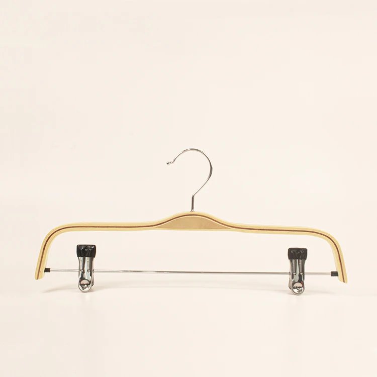 Wuhan New Rainbow Outdoor Use Clip Wood Hanger Wooden Pants Hangers for Wardrobe Clothing Shop