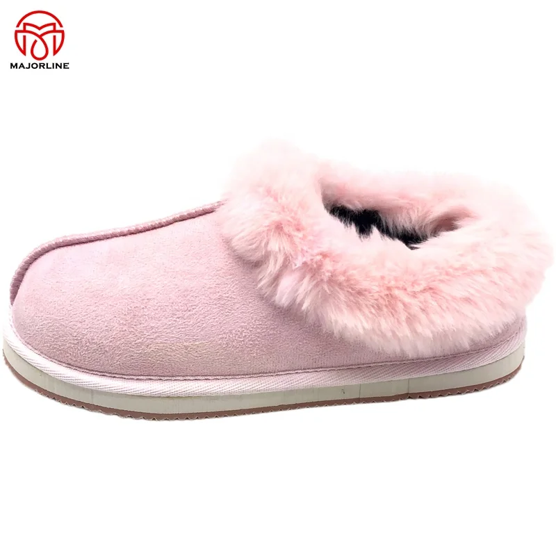 Amazon 2022 new design  hot sale warm men and pink and blue women suede faux fur slipper moccasin slipper fluffy slipper