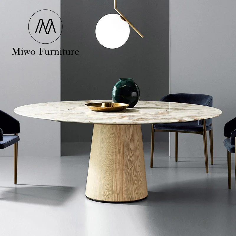 Modern style Dining room Solid wooden marble dining table Round log panel kitchen table Nordic dining table with chairs set