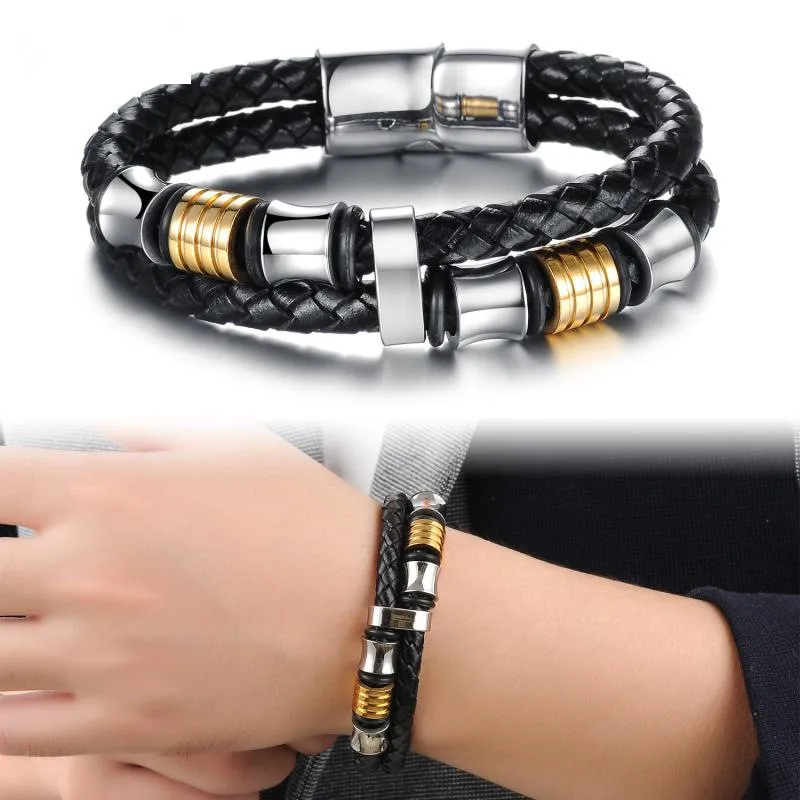 Latest Design Custom Leather Charm Bangle Adjustable Stainless Steel Bracelet For Men