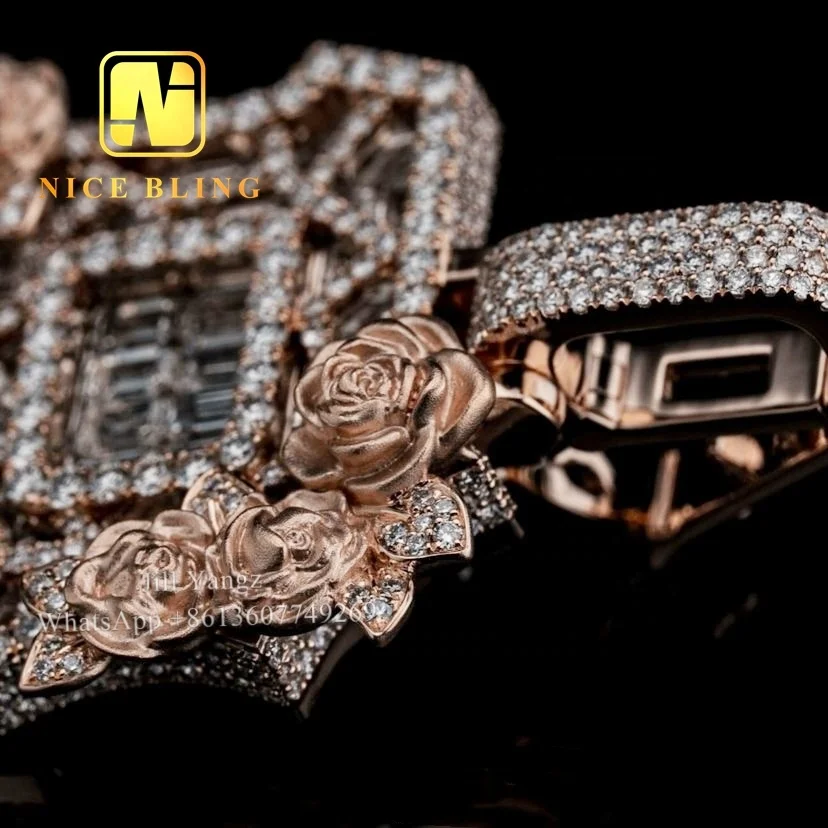 3d Design Rose Letter P Iced Out Custom Letter Pendant 925 Silver VVS Moissanite Diamond Number Name Initial Logo Pendant