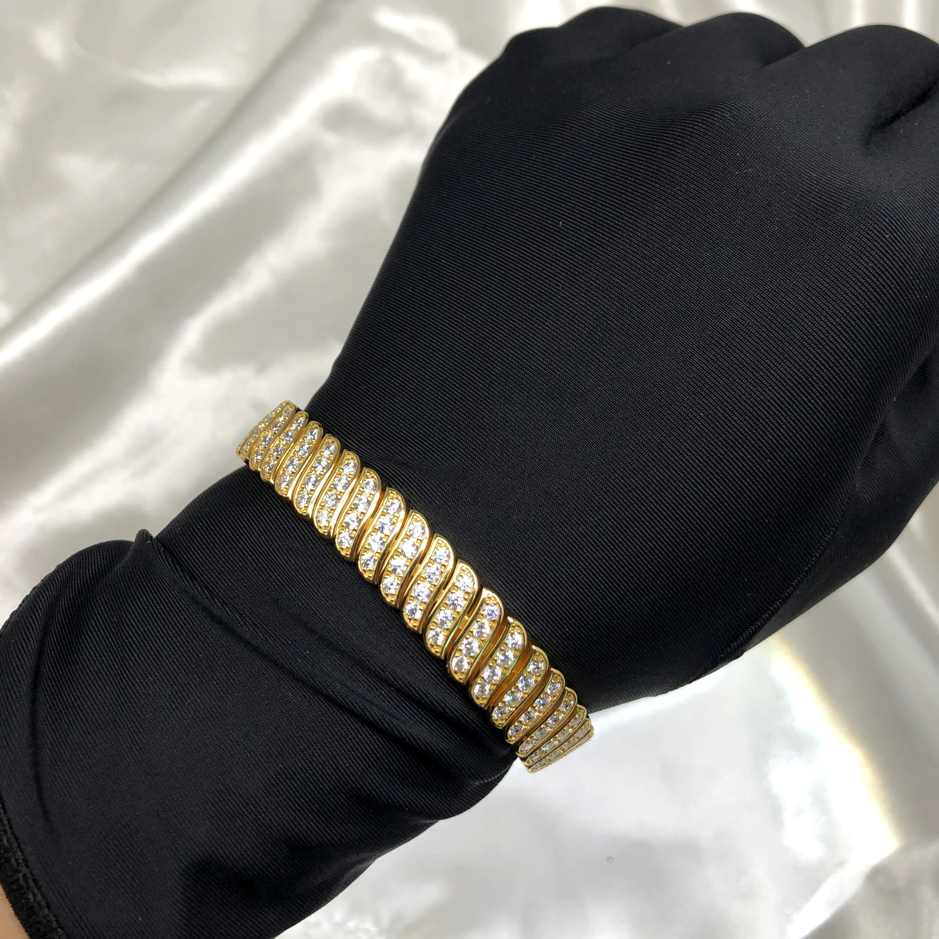 Fine Bangle Chunky Vintage Tennis Charm Snake Gold Plated 925 Sterling Silver Cuban Strap Chain Bracelet Men