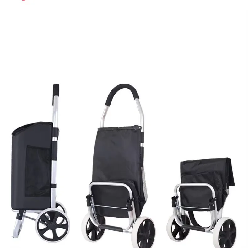 Utility Portable Shopping Trolley Aluminum Hand Truck 2 Wheels Stair Climbing Cart Removable Bag for Grocery Supermarket Camping
