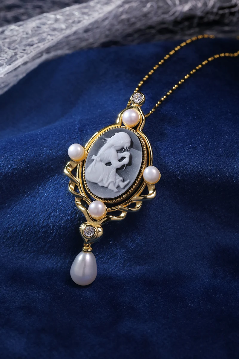 Romantic Design 925 Sterling Silver Cameo Jewelry with Zircon and  Pearl For Women Girls Memorial Gifts