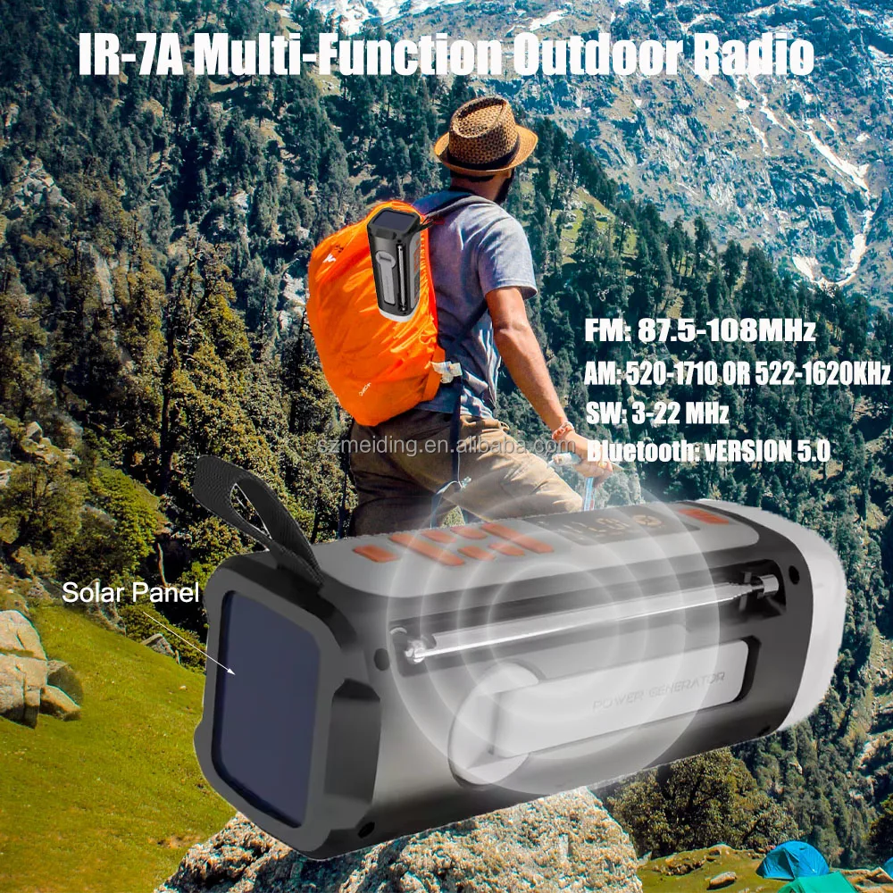 Portable Mini USB MP3 Wireless Flashlight Radio LED Hand Crank Dynamo Outdoor featuring Solar Power 3 Models AM FM Radio SOS