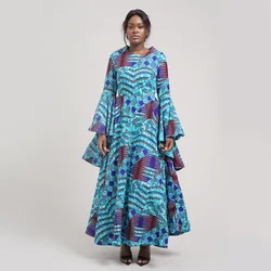 Elegent Fashion Style Spring African Print Kitenge Designs Traditional Dress Plus Size Casual Long Sleeve African Women Dresses