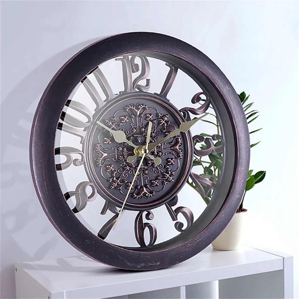Creative Outdoor Garden Black Wall Waterproof Vintage Home Decor Ornament 3D Hollow Gear Numeral Hanging Clock With Glass