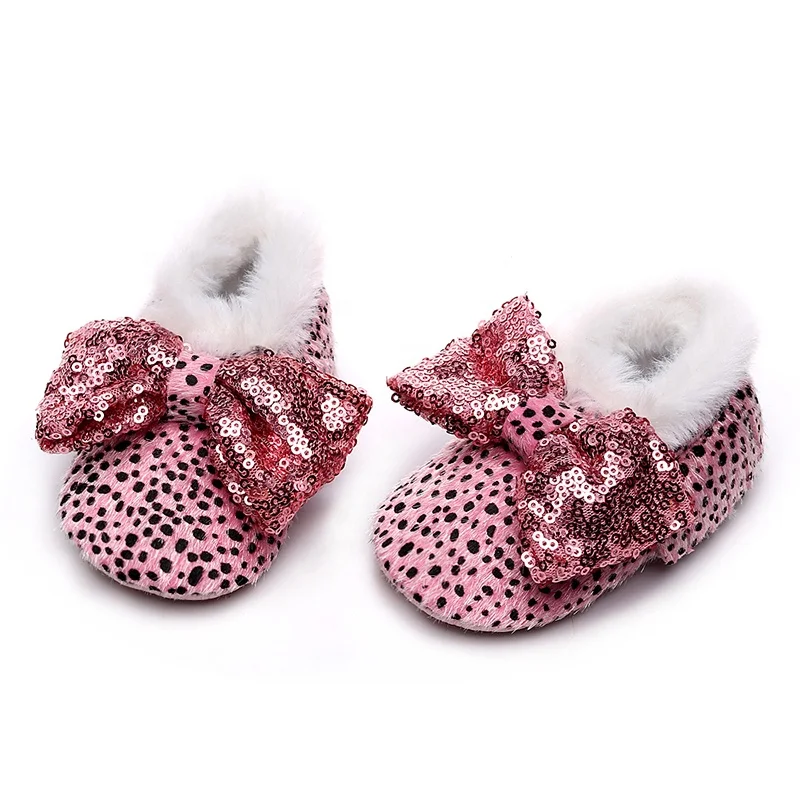 EVERTOP leopard dots delsign fluffy inner lovely prewalker snow shoes baby winter loafers