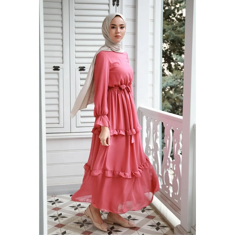 MOTIVE FORCE New Arrival Fashion Arabian Women Dress Islamic Elegant Ladies Slim Ruffle Turkish Muslim Dresses