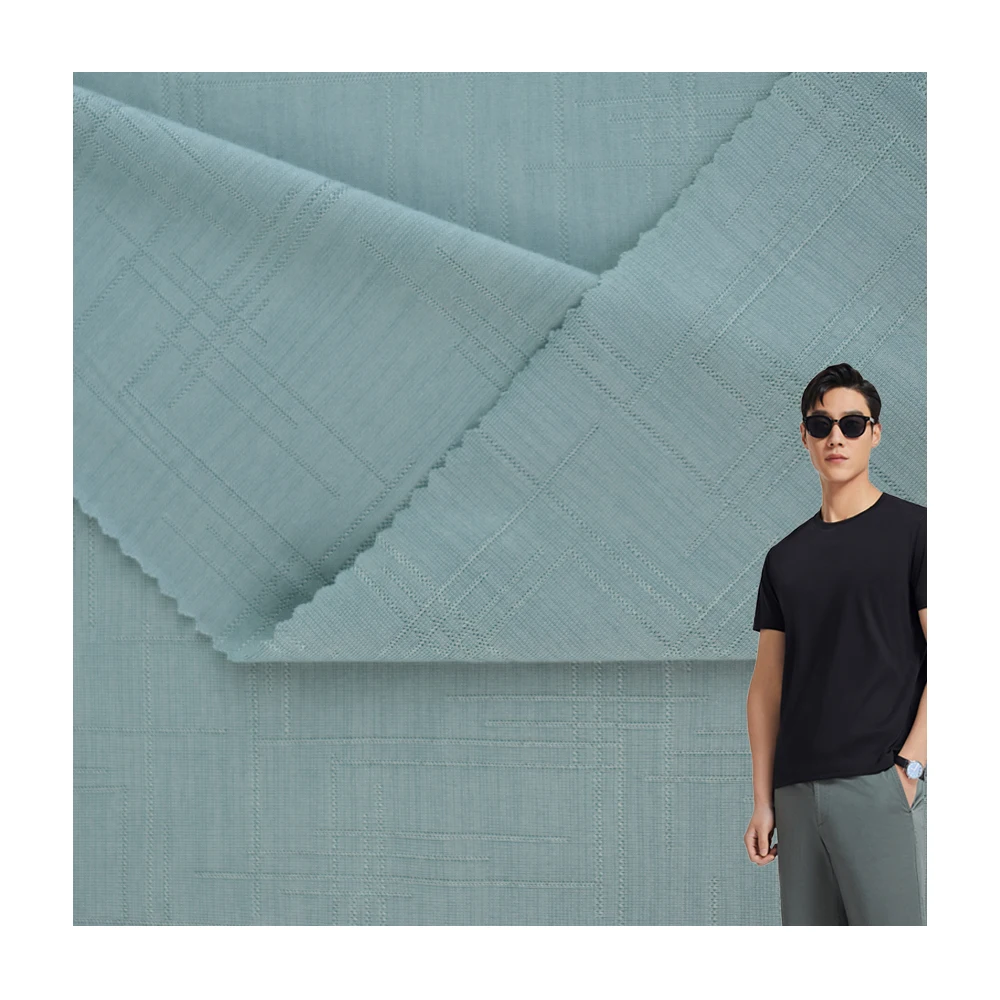 Good quality nylon polyester Cationic stretch single jacquard knitted fabric spandex for T-shirt 170gsm