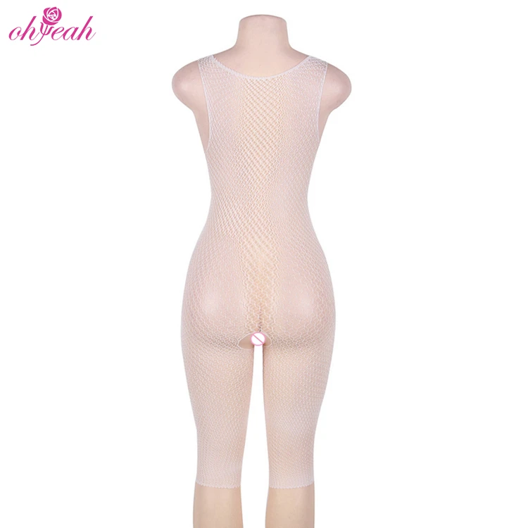 
OHYEAH Wholesale sexy fishnet sleeveless xxl opening crotch net full white body stocking 