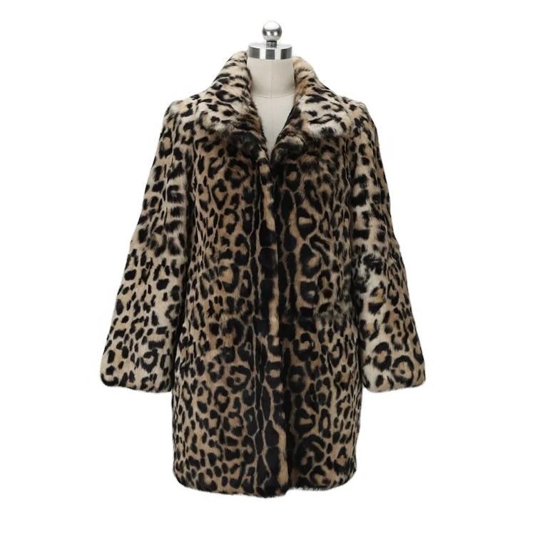 Winter Warm Rabbit Fur Coat Stylish Leopard Color Real Fur Coat Women Fur Coat Women