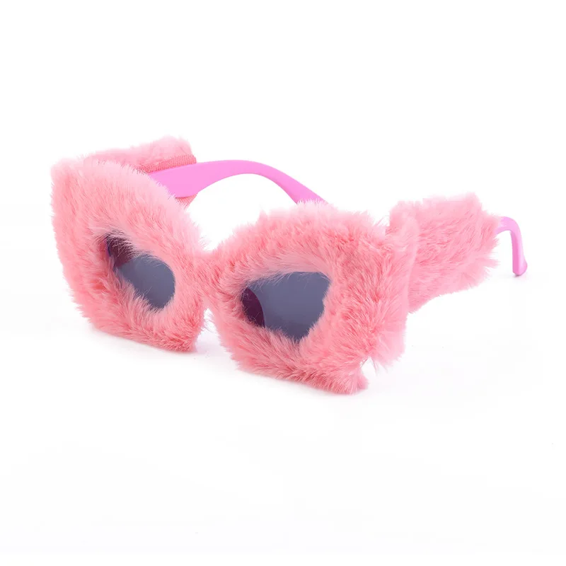 2023 New year party festival fashionable novelty cateye hairy funny sunglasses young girls occhiali da sole for fun fur glasses