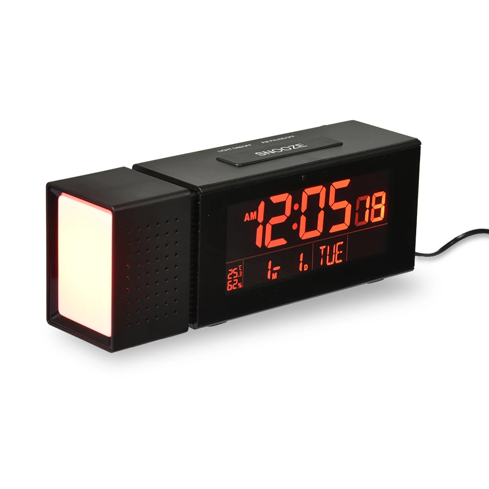 
LED Digital Alarm Clock Digital Display Desktop Mains Operated Clock with Built-in FM radio and Adjustable Brightness and Snooz 