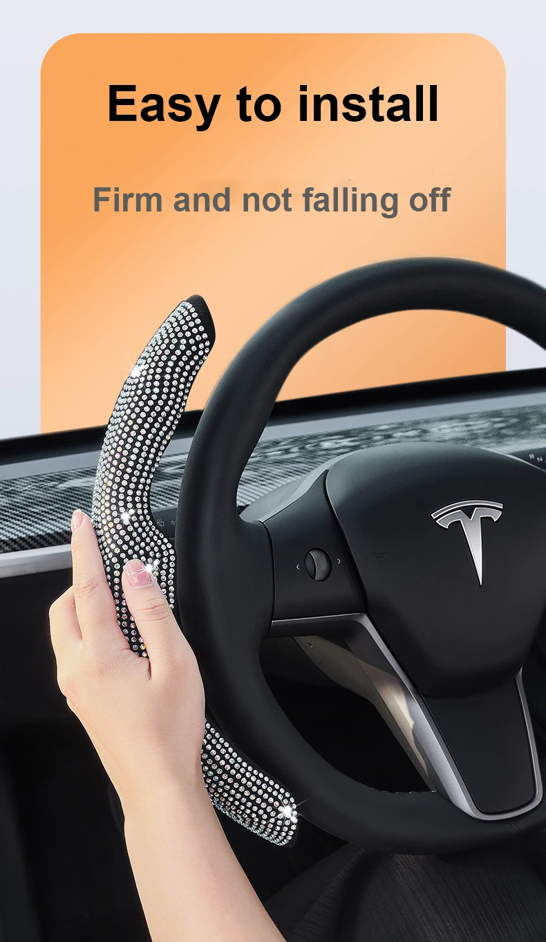 Customized Universal Luxury and Business Style PU Leather Car Steering Wheel Cover with Diamond Design for Tesla Model 3 / Y