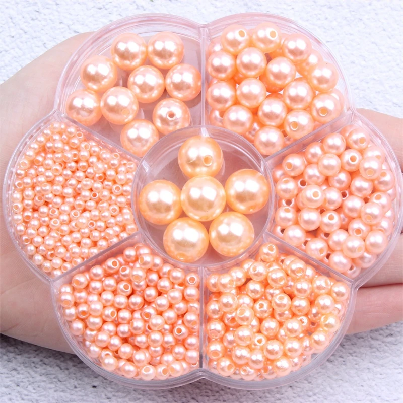 1150pcs ABS Flower Box Colorful Magic Round Hole Pearl Beads Loose Bulk Mix Size Resin Pearls For Jewel Clothing Accessories