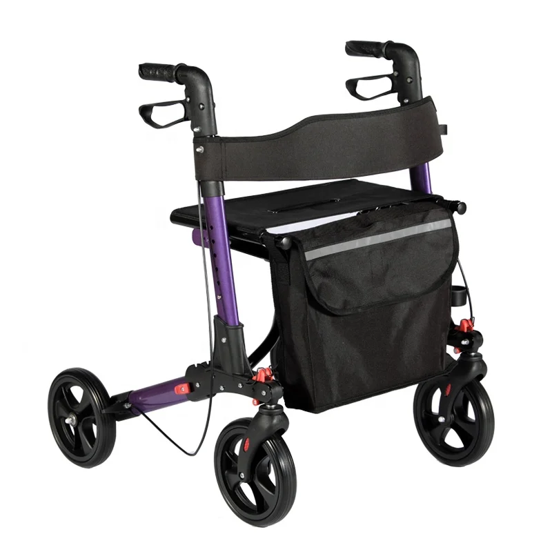 Adult Standard Foldable Light Adjustable Aluminum Walker Rollator with Seat TRA01A