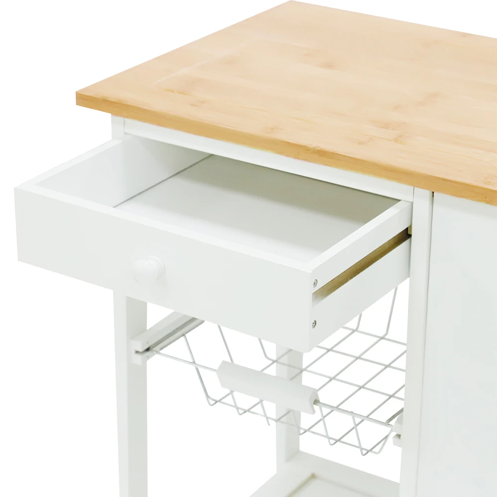 4 Tier Wooden Hotel Storage Service Furniture Kitchen Island Trolley, Kitchen Cart with Bamboo Top