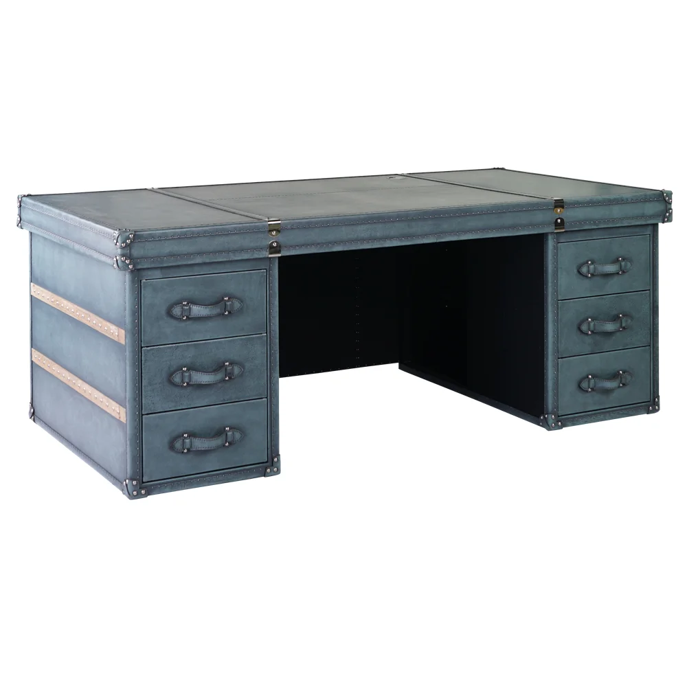 Midcentury top grain leather company furniture office table