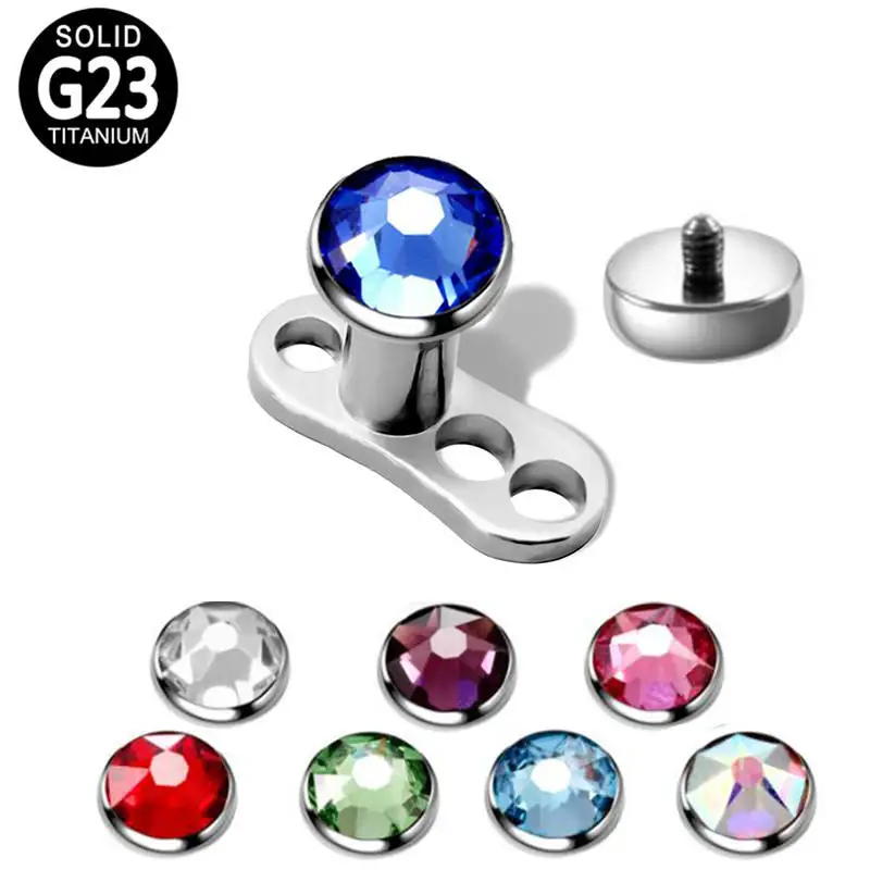 Skin Driving piercing Jewelry ASTM F136 Titanium Micro Dermal Anchor Piercing with Zircon / Opal Tops