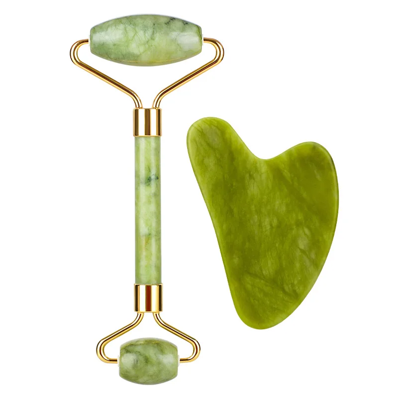 2021 amazon hot sales 100% natural xiuyu green jade face roller rose quartz jade roller and gua sha face roller manufecturers