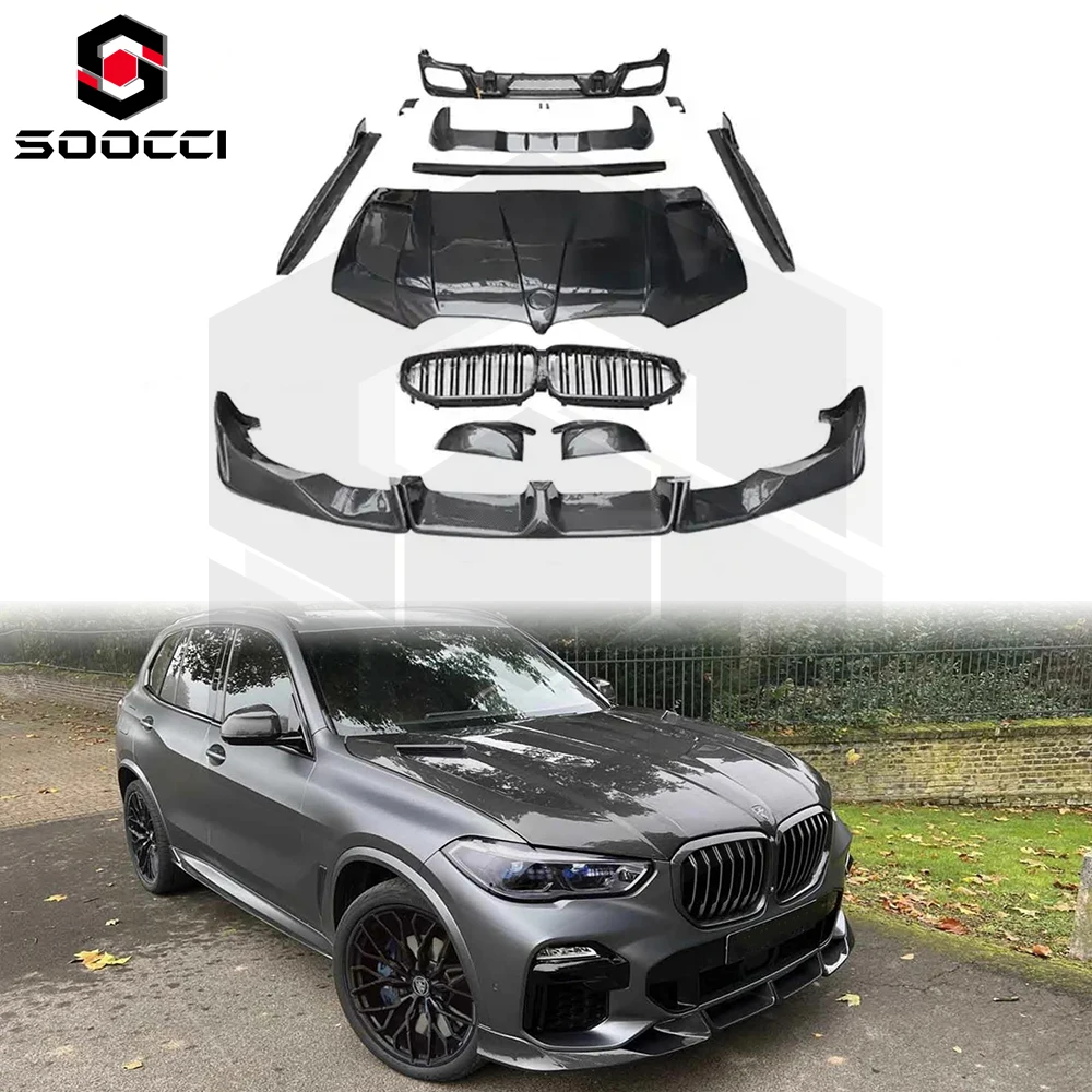 Carbon Fiber LD Style Body Kit for BMW X5 G05 xDrive 40i M50i Front Bumper Lip Hood Side Skirts Rear Diffuser Spoiler Bodykit