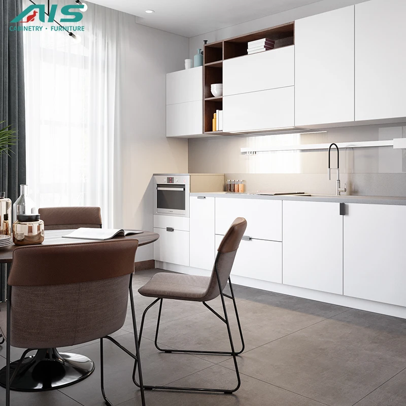 Modern Simple Design Kichen Furniture Popular Luxury Black  Melamine Full Open Door Panel Kitchen Cabinets Set For Sale