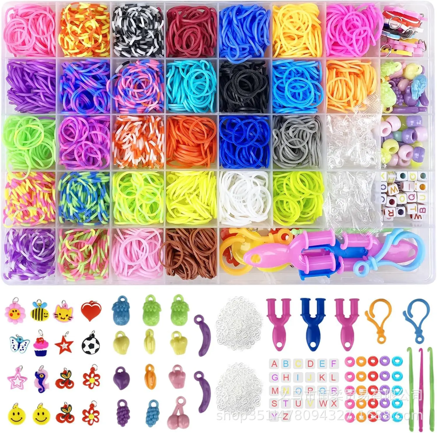 New Customization 2500 PCS 40 Grid Rainbow Rubber Band Strap Kit Filling Loom Kit for Kids