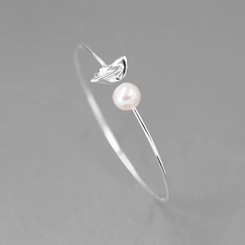 
New Design 925 Sterling Silver Baroque Pearl Cuff Open Bracelet 